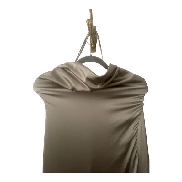 Michael Costello REVOLVE Ailana Gown Satin Adjustable Strap Side Slit Gray Small - Picture 8 of 14